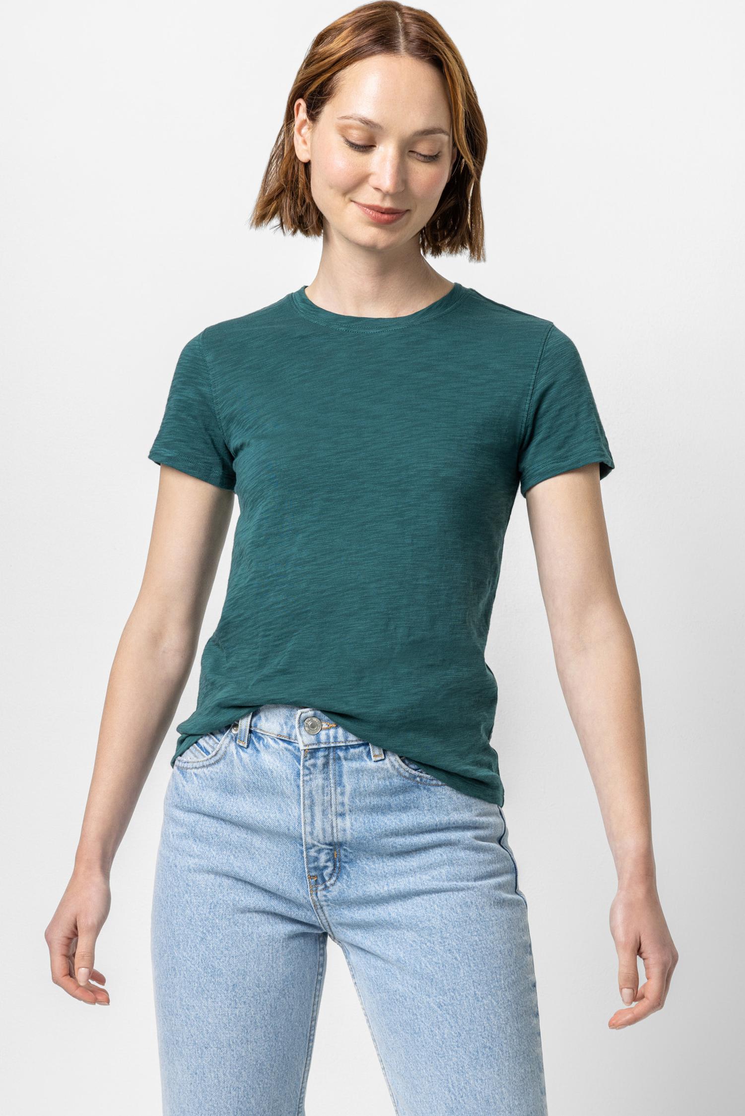 Short Sleeve Back Seam Crewneck in color Sea Moss Image A2