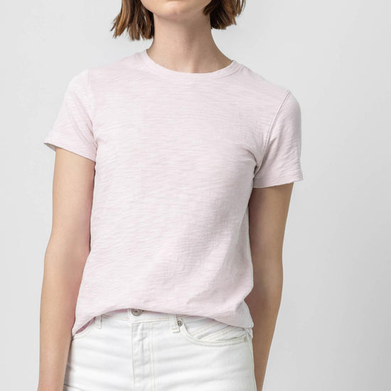Short Sleeve Back Seam Crewneck in color Soft Orchid Image A1