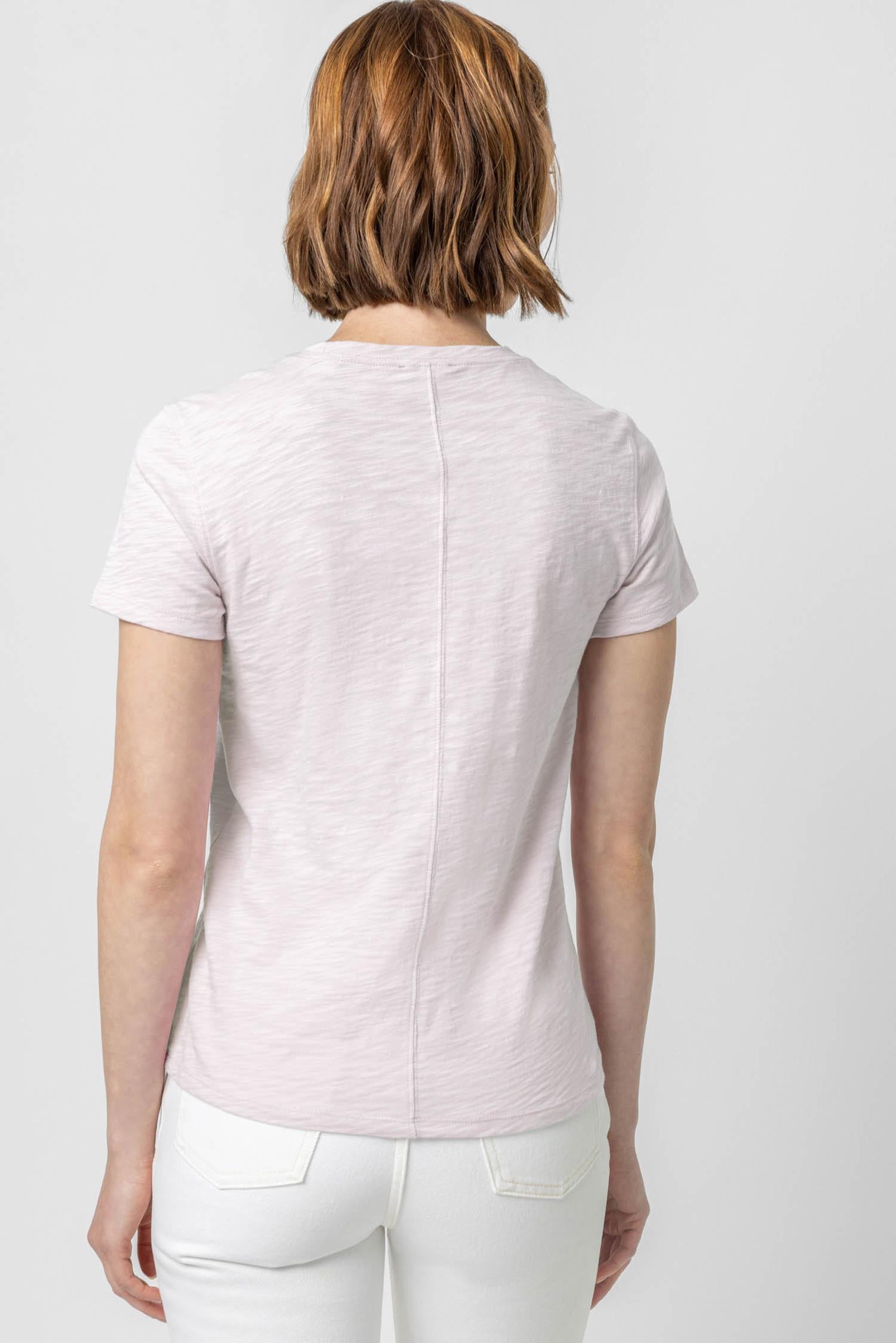 Short Sleeve Back Seam Crewneck in color Soft Orchid Image A2