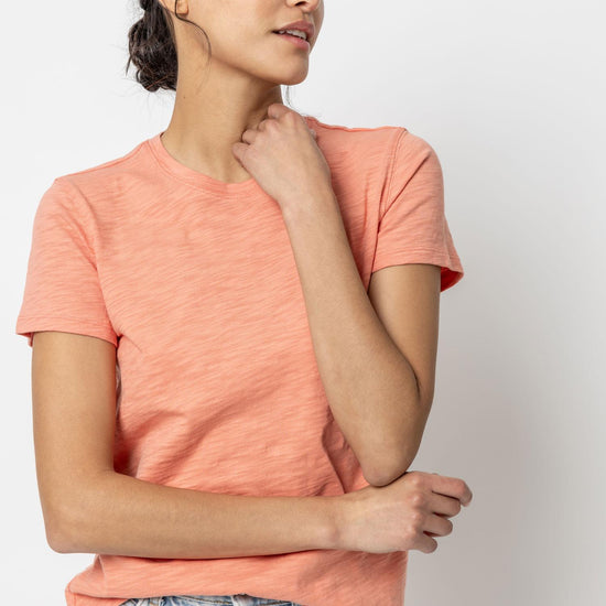 Short Sleeve Back Seam Crewneck in color Sunset Image A1