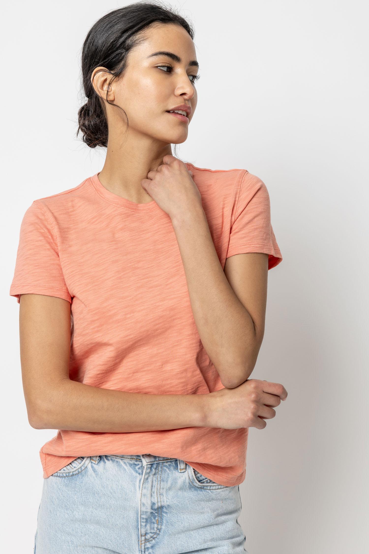 Short Sleeve Back Seam Crewneck in color Sunset Image A1