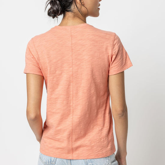 Short Sleeve Back Seam Crewneck in color Sunset Image A2