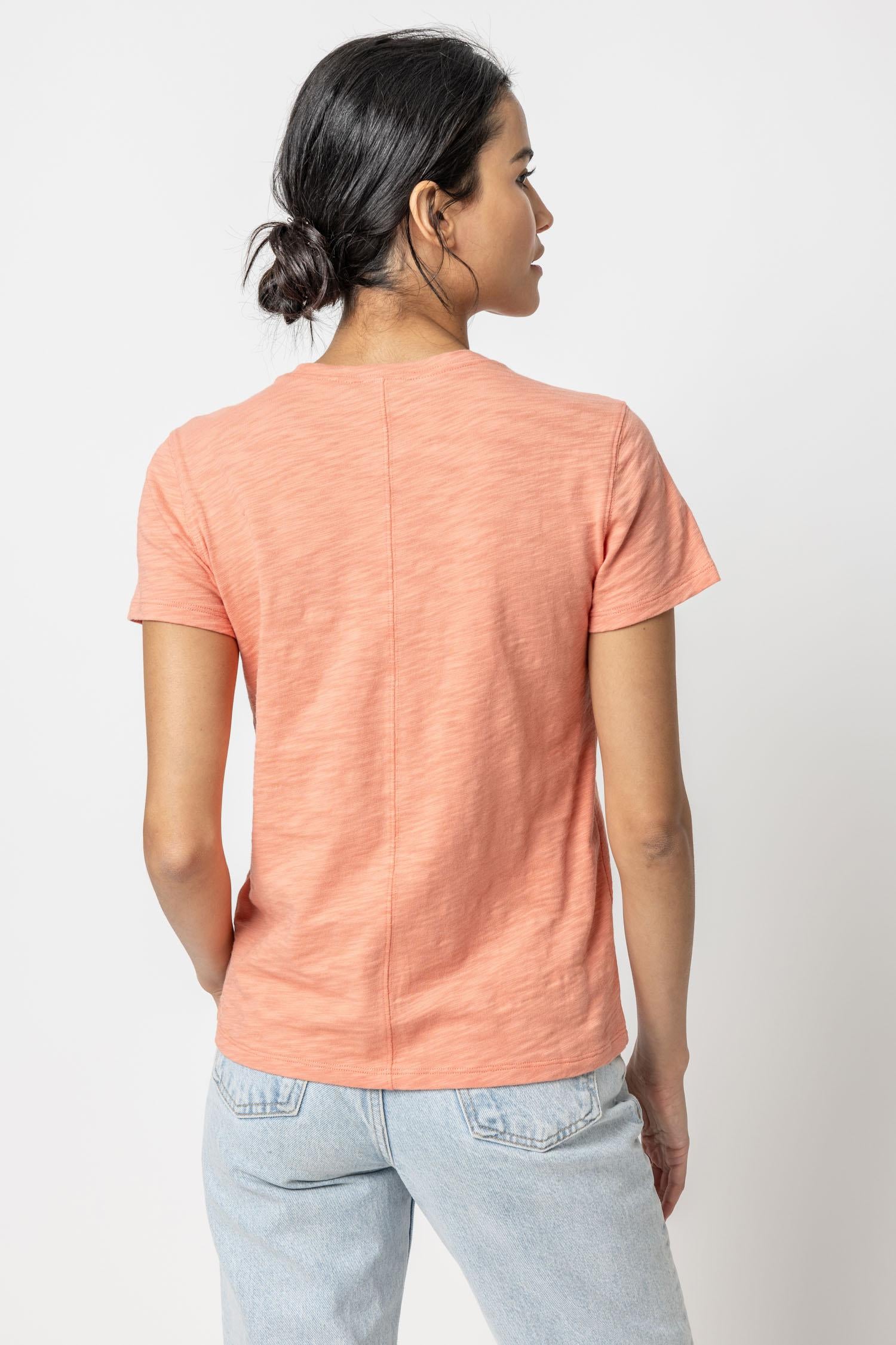 Short Sleeve Back Seam Crewneck in color Sunset Image A2