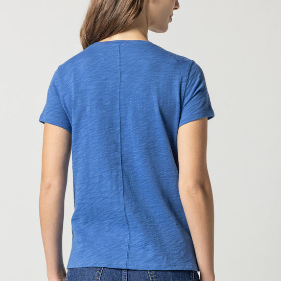 V-Neck Short Sleeve Back Seam Tee in color Admiral Image A2
