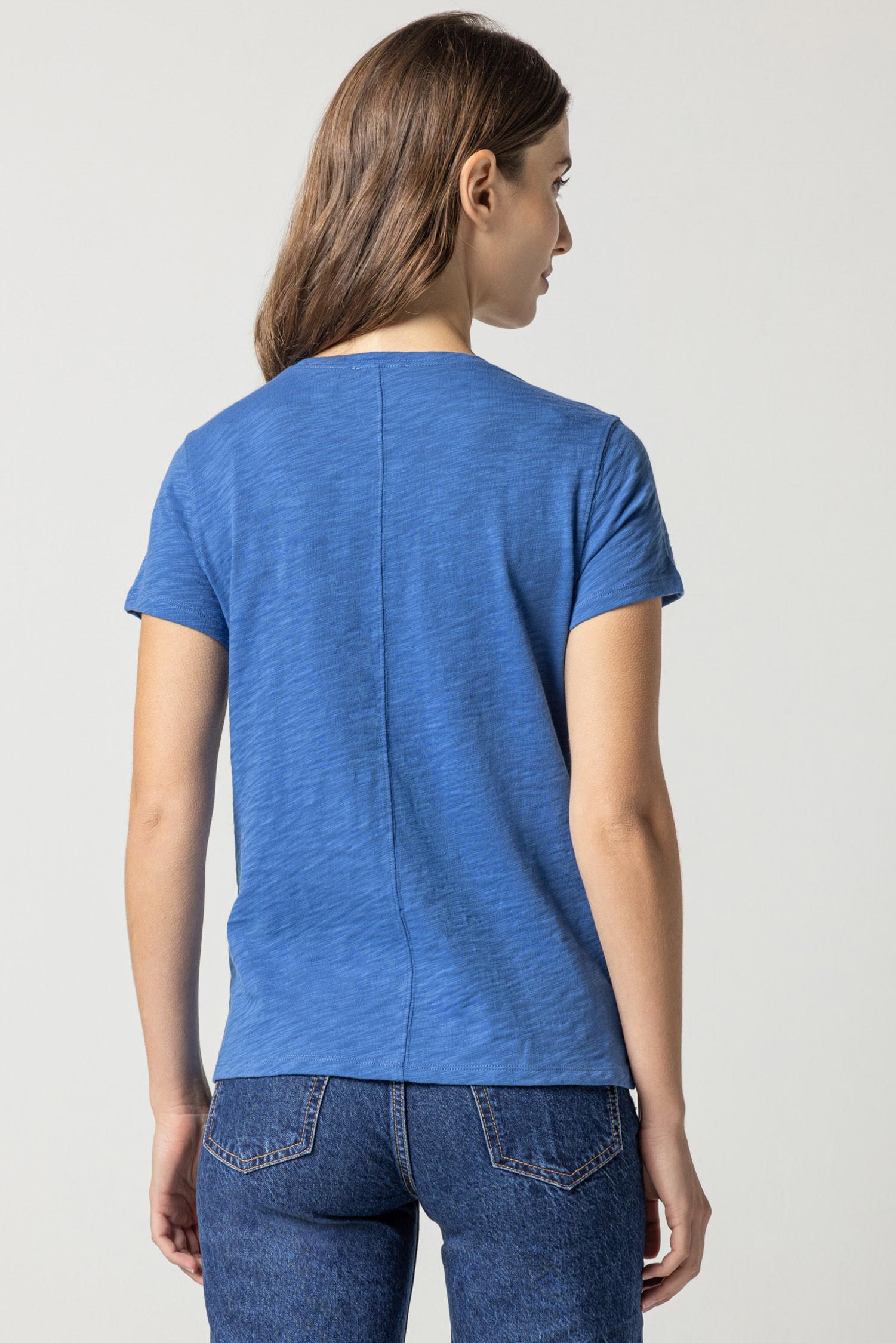 V-Neck Short Sleeve Back Seam Tee in color Admiral Image A2