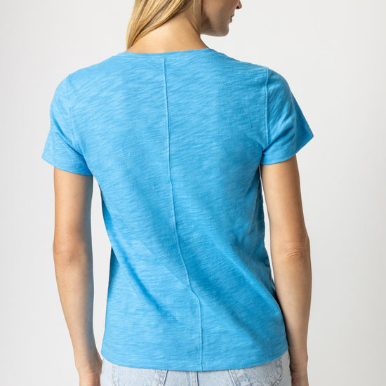 V-Neck Short Sleeve Back Seam Tee in color Dutch Image A2
