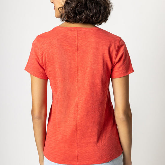 V-Neck Short Sleeve Back Seam Tee in color Fiesta Image A2
