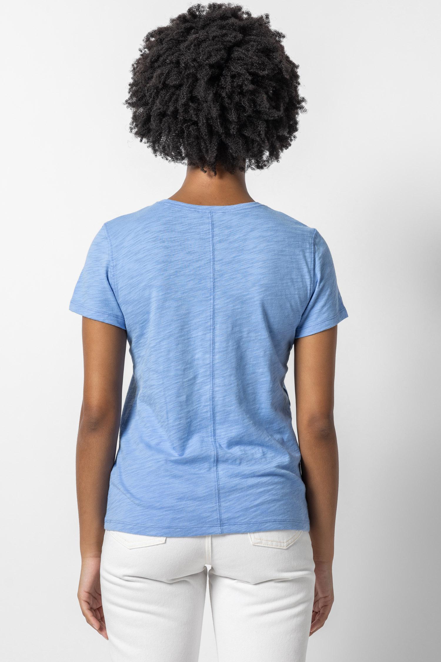 V-Neck Short Sleeve Back Seam Tee in color Harbor Image A2