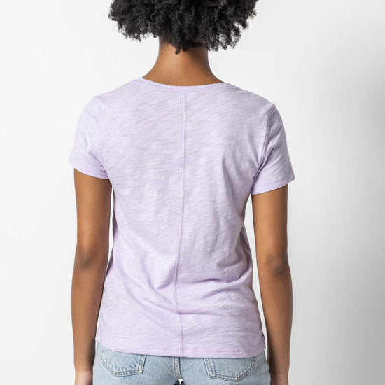 V-Neck Short Sleeve Back Seam Tee in color Lily Image A2