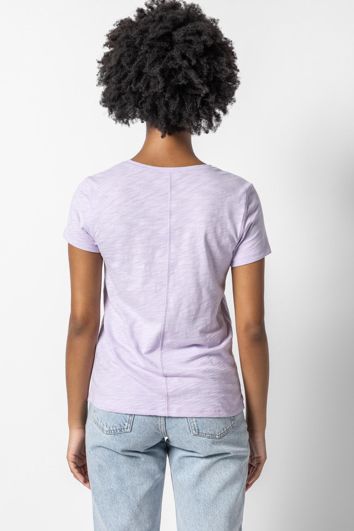 V-Neck Short Sleeve Back Seam Tee in color Lily Image A2