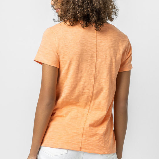 V-Neck Short Sleeve Back Seam Tee in color Melon Image A3