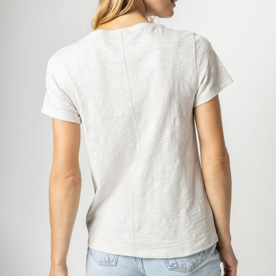 V-Neck Short Sleeve Back Seam Tee in color Nickel Image A3