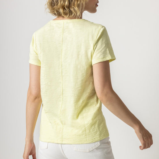 V-Neck Short Sleeve Back Seam Tee in color Pear Image A2