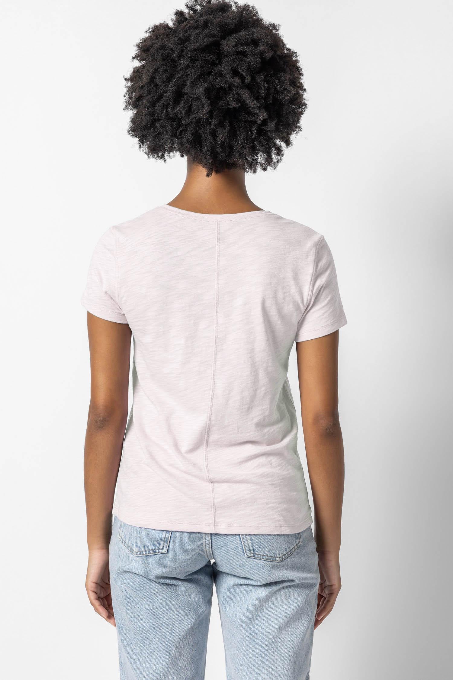 V-Neck Short Sleeve Back Seam Tee in color Soft Orchid Image A2