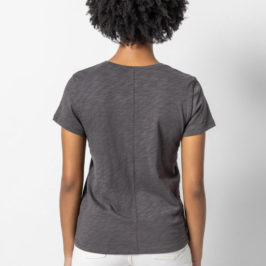 V-Neck Short Sleeve Back Seam Tee in color Stingray Image A2