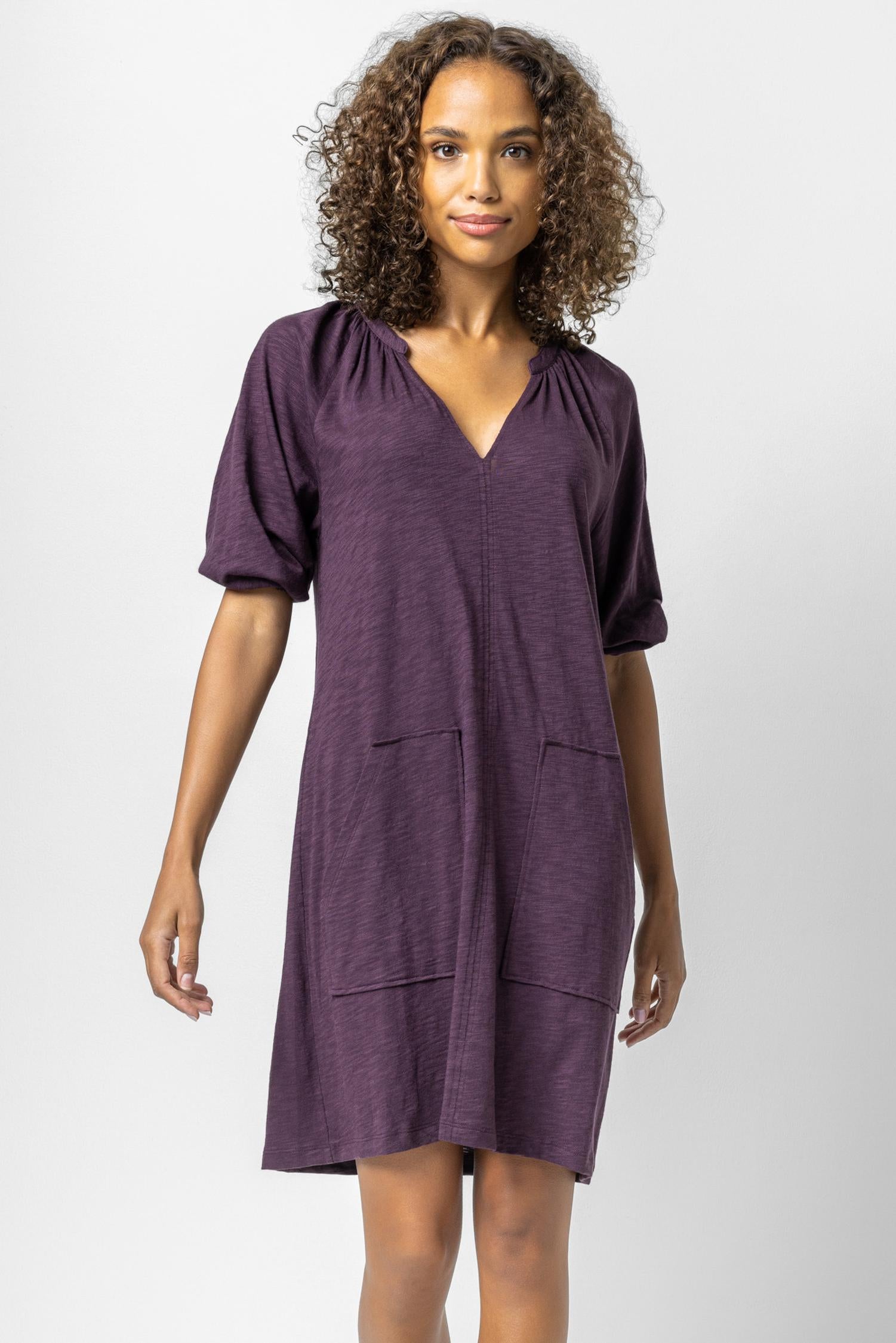 3/4 Sleeve Split Neck Dress