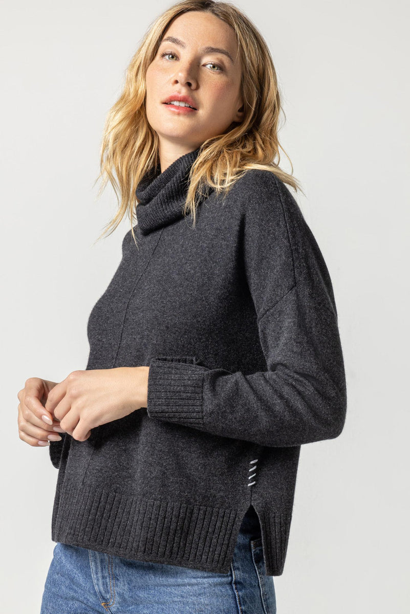 Side Slit Turtleneck Sweater