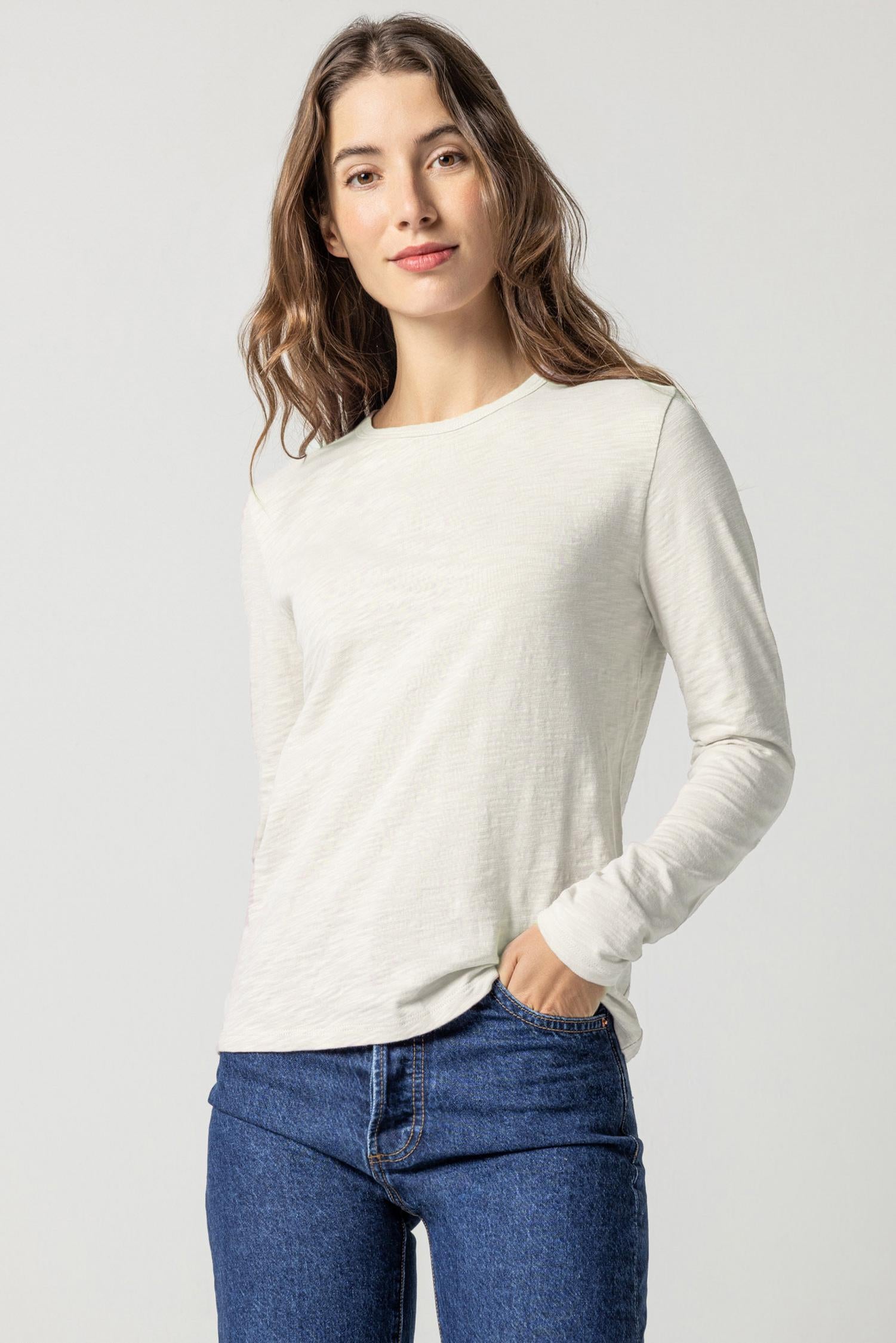 Long Sleeve Crewneck in color Talc Image A1