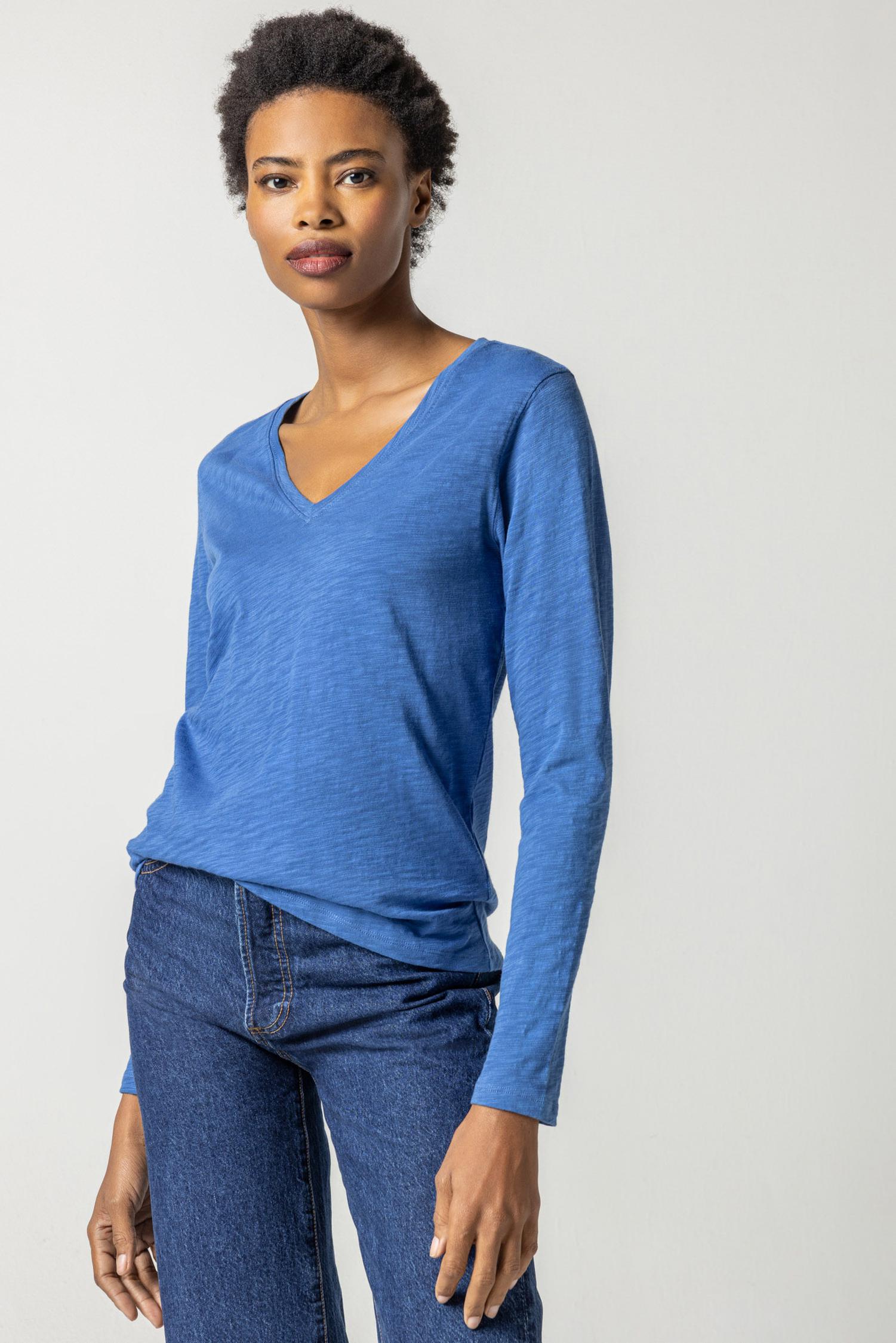 Long Sleeve V-Neck in color Admiral Image A1