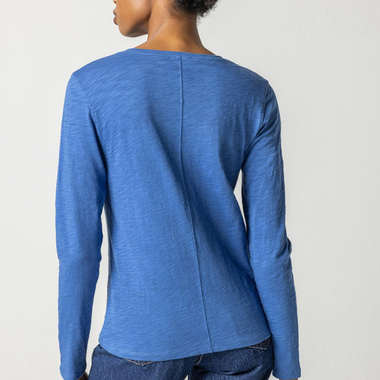 Long Sleeve V-Neck in color Admiral Image A2