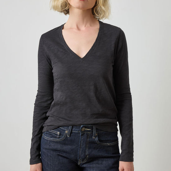 Long Sleeve V-Neck in color Black Image A1