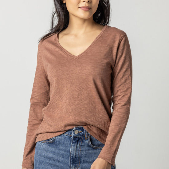 Long Sleeve V-Neck in color Clove Image A1