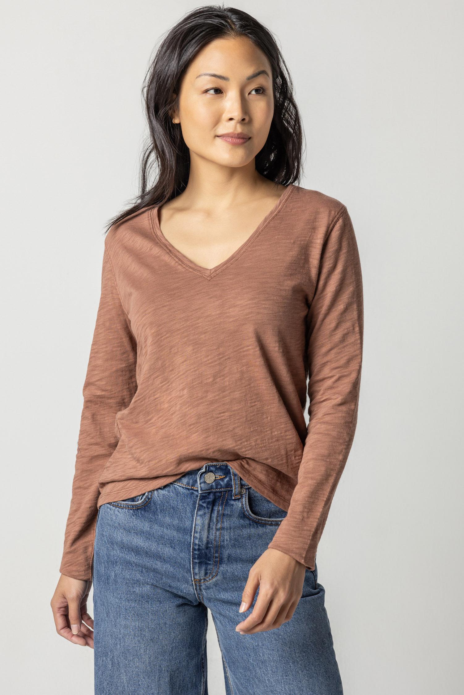 Long Sleeve V-Neck in color Clove Image A1