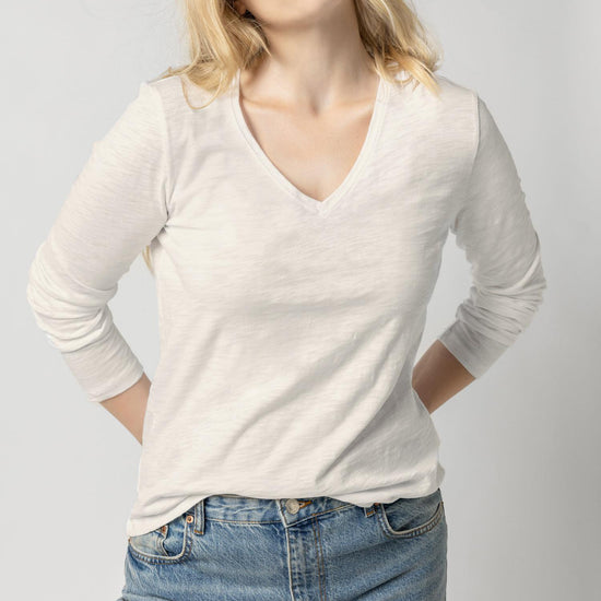 Long Sleeve V-Neck in color Ecru Image A1