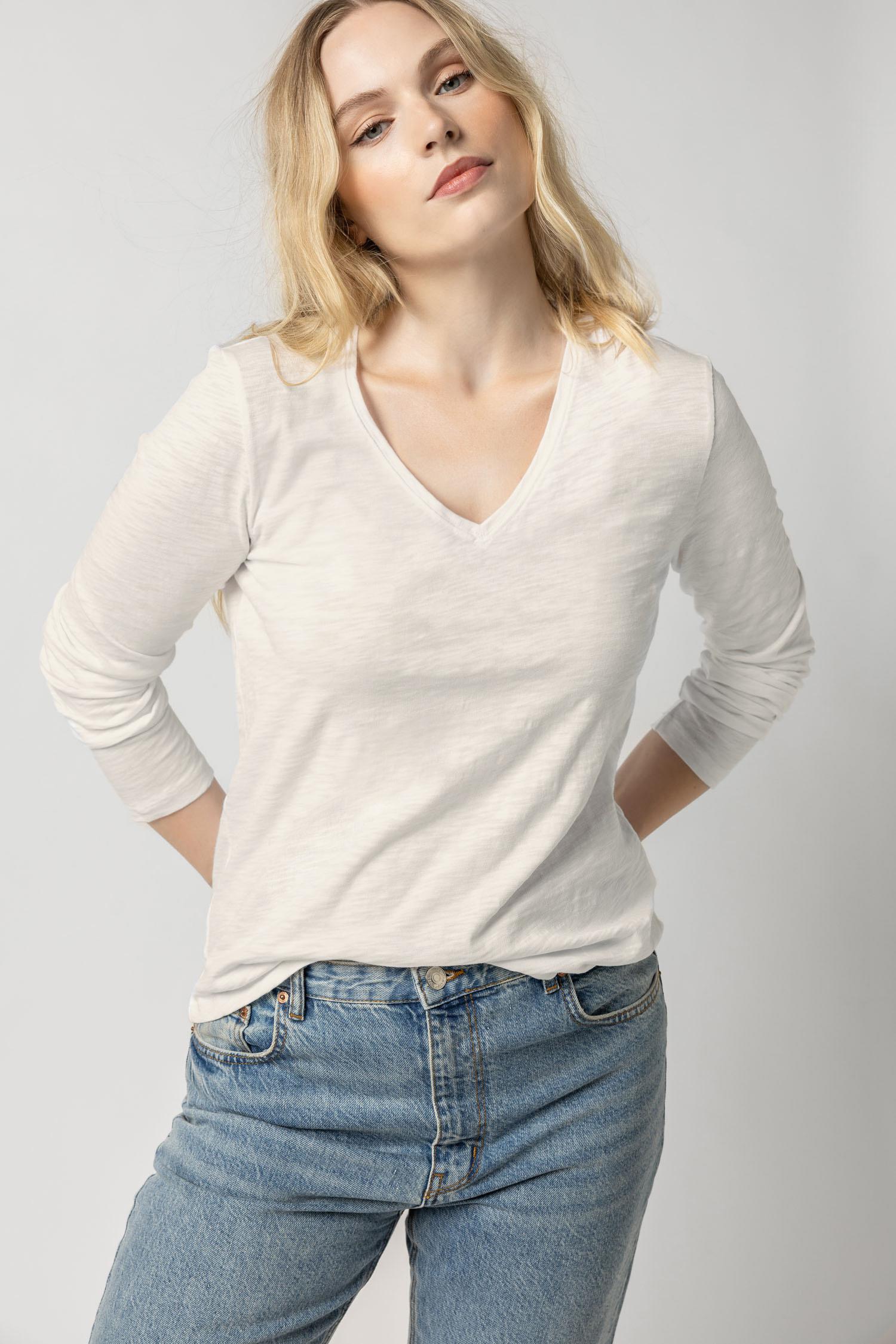 Long Sleeve V-Neck in color Ecru Image A1
