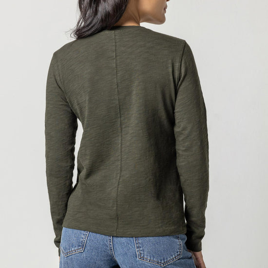 Long Sleeve V-Neck in color Loden Image A2