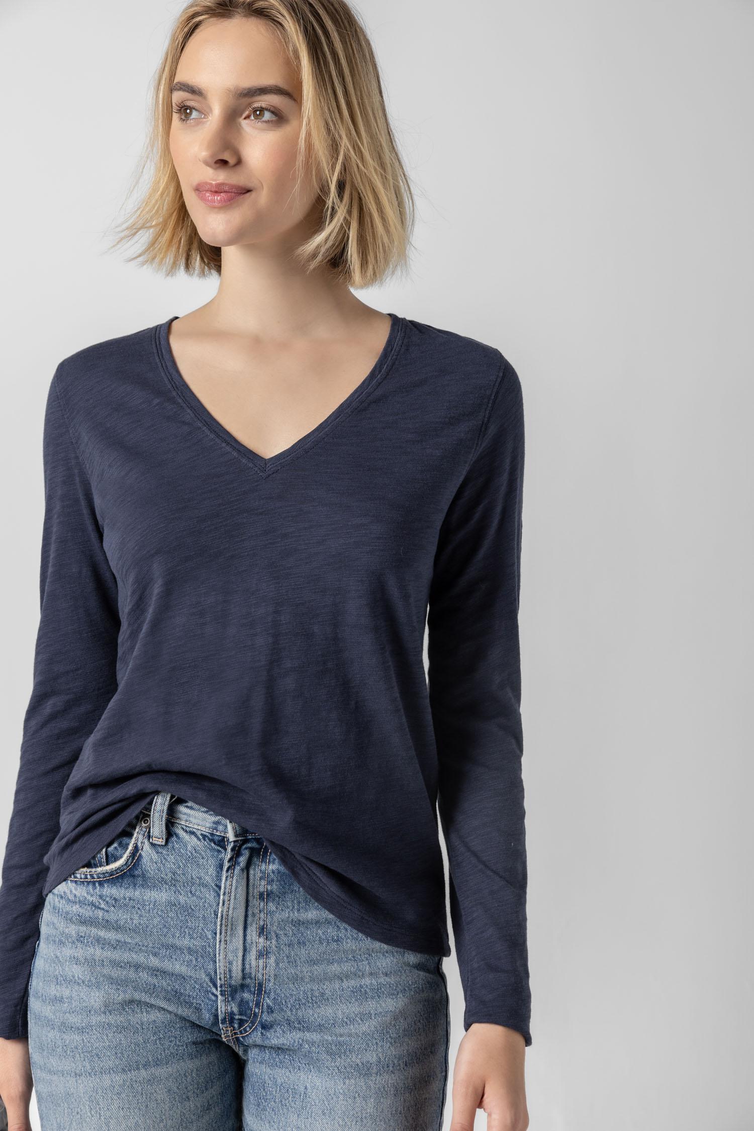 Long Sleeve V-Neck in color Navy Image A1
