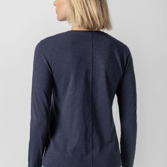 Long Sleeve V-Neck in color Navy Image A2