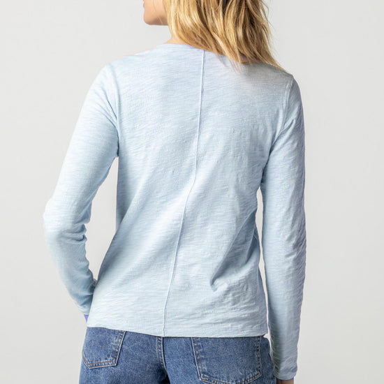 Long Sleeve V-Neck in color Steel Blue Image A2