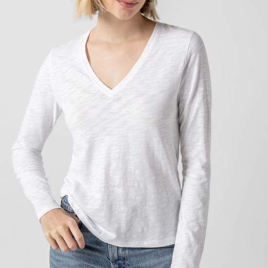Long Sleeve V-Neck in color White Image A1