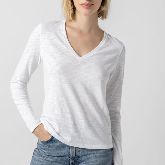 Long Sleeve V-Neck in color White Image A2