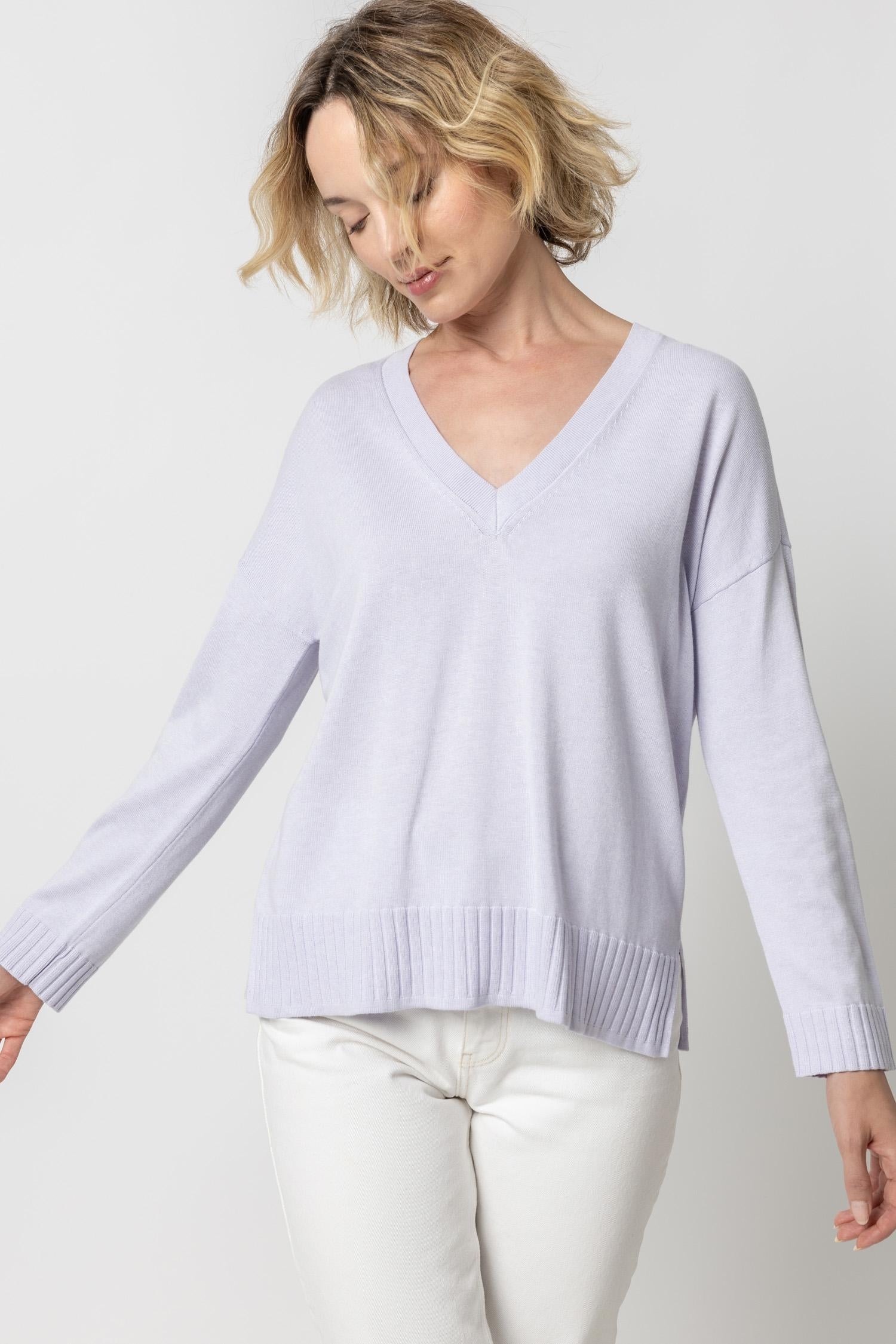 Easy Inspiration Lilac V-Neck Pullover Sweater
