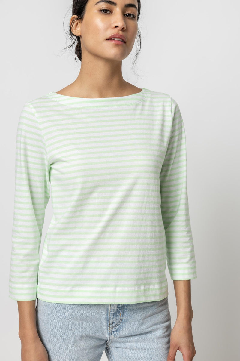 Striped 3/4 Sleeve Boatneck