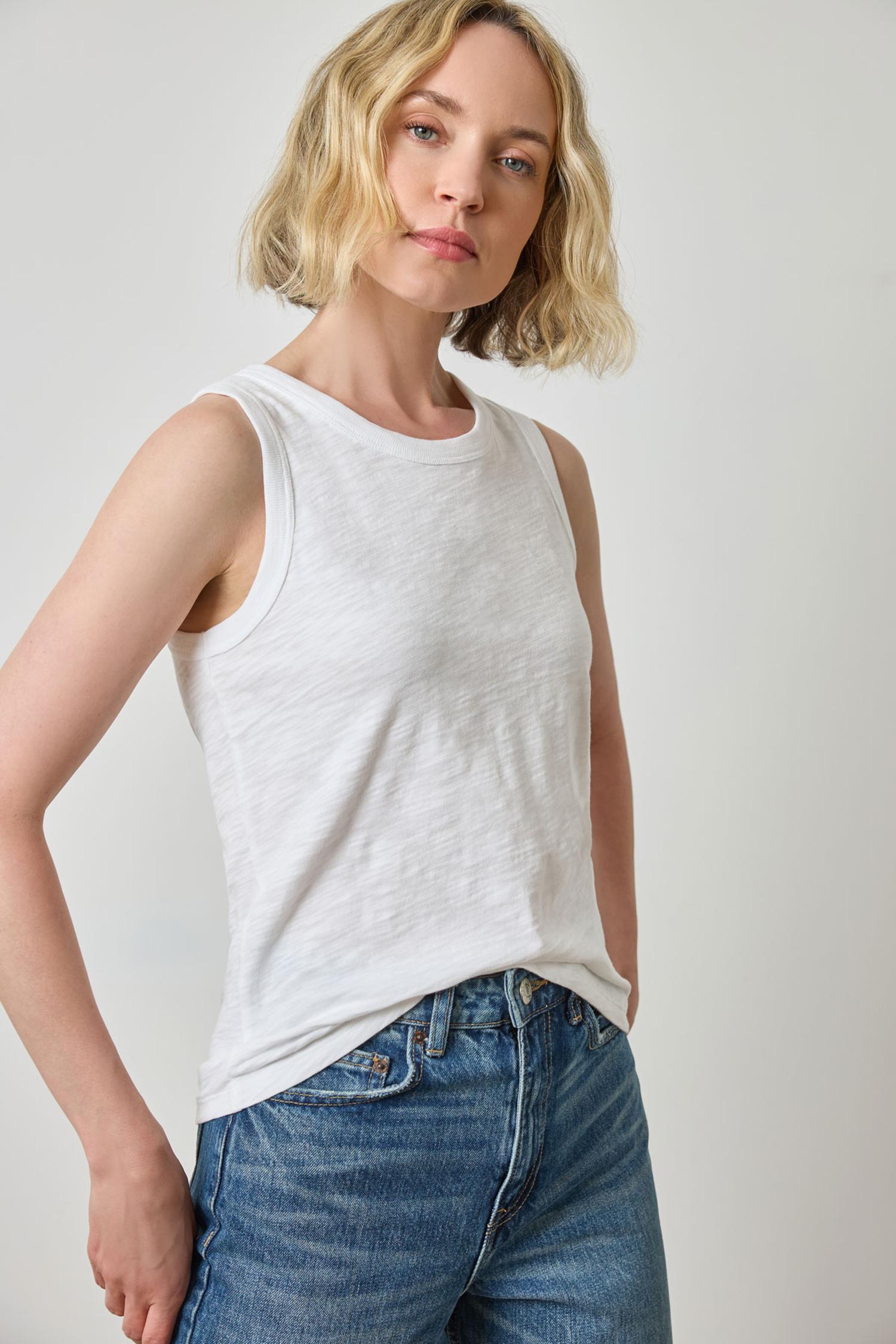 Back Seam Tank in color White Image A3