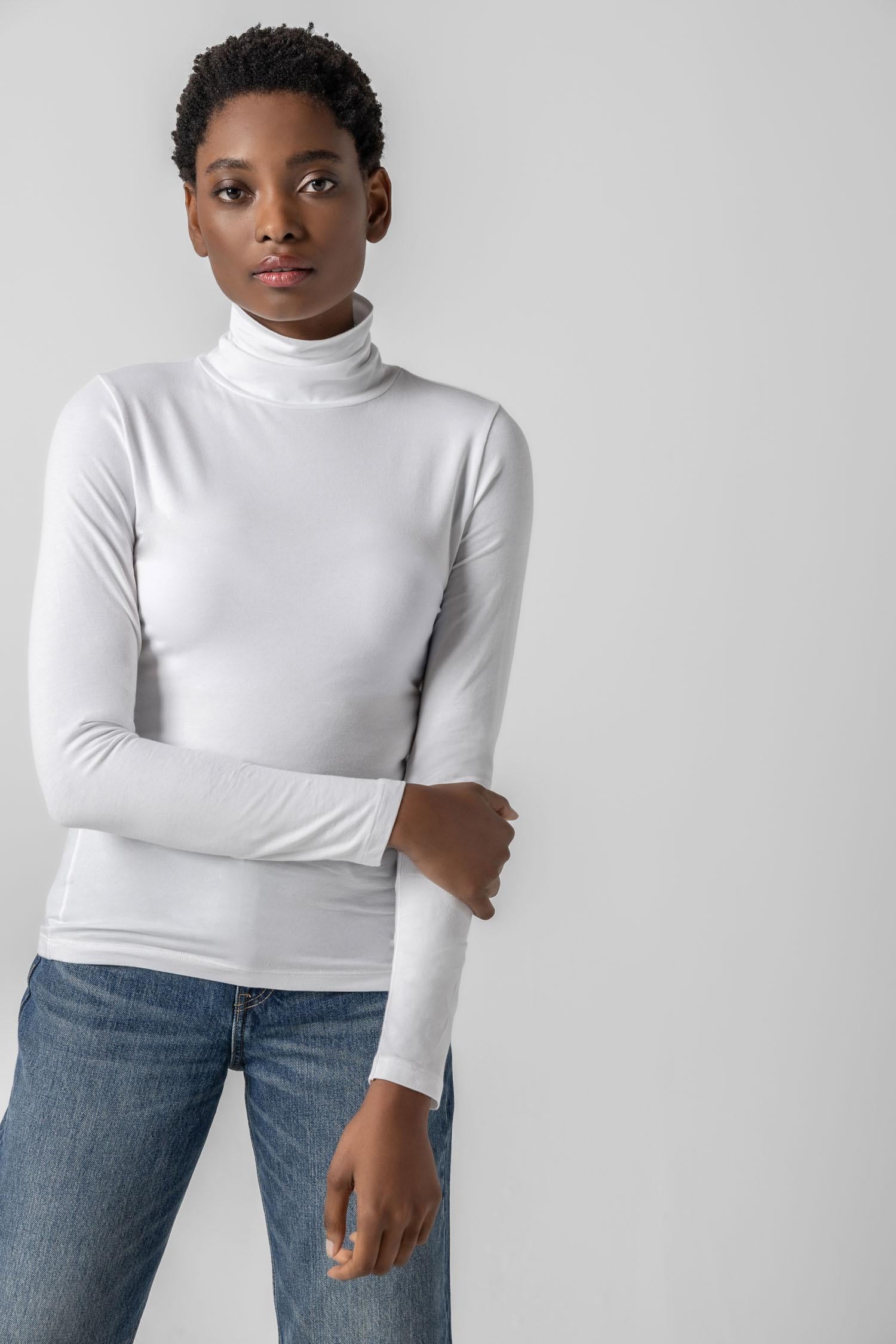 Turtleneck Womens Top White A1