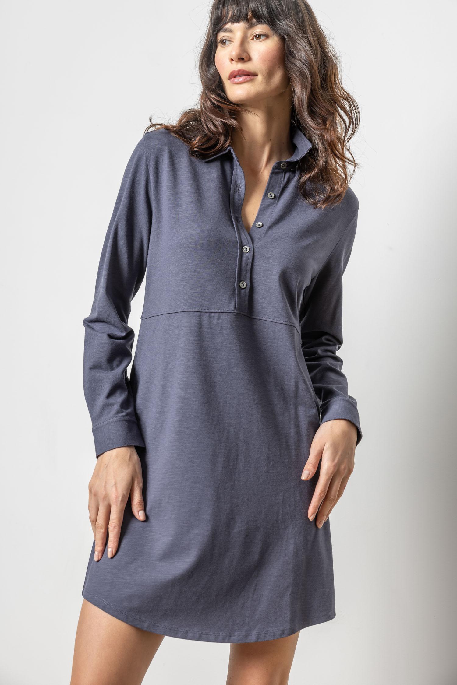 Long Sleeve Seamed Shirt Dress Womens Dress Odyssey A1