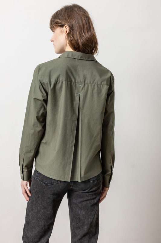 Easy Poplin Button Down Womens Top Kale A2