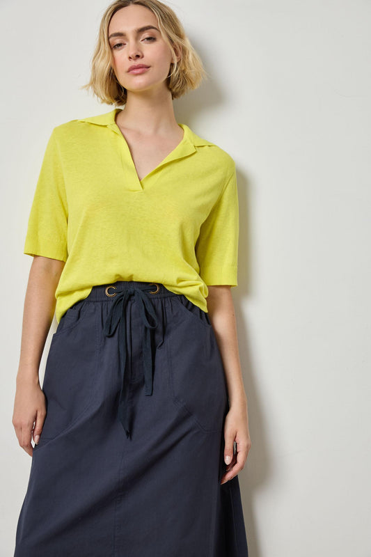Elbow Sleeve Polo Sweater in color Lemon Image A1