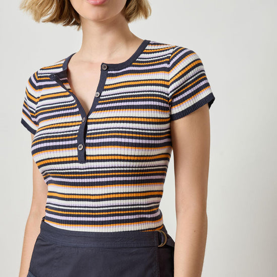 Striped Short Sleeve Henley in color Navy Stripe Image A2