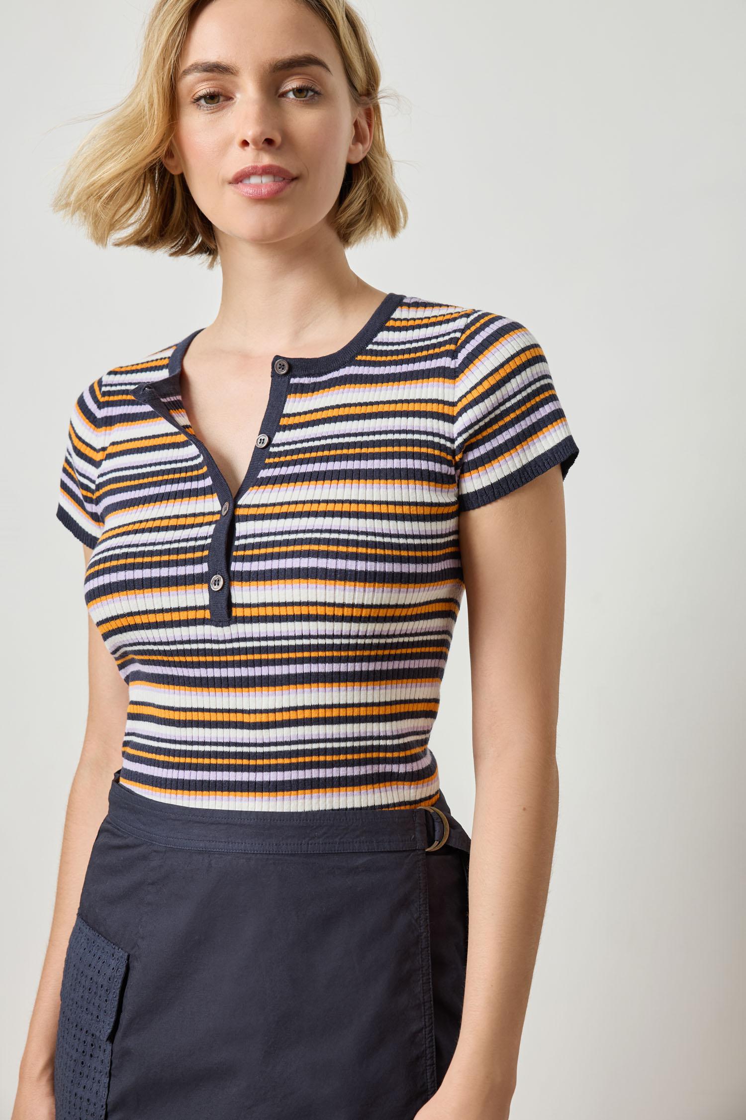 Striped Short Sleeve Henley in color Navy Stripe Image A2