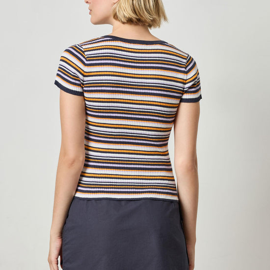 Striped Short Sleeve Henley in color Navy Stripe Image A3