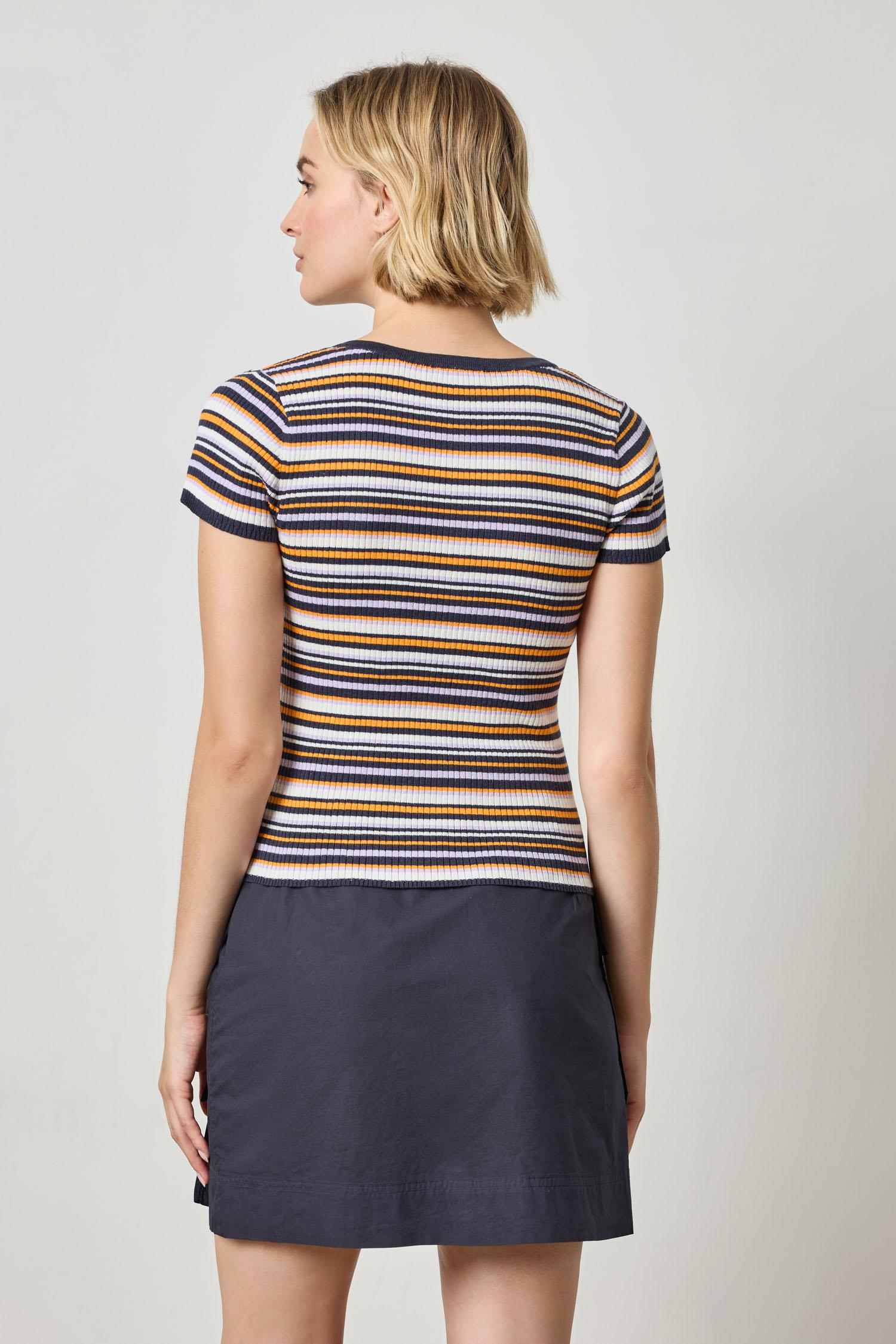 Striped Short Sleeve Henley in color Navy Stripe Image A3