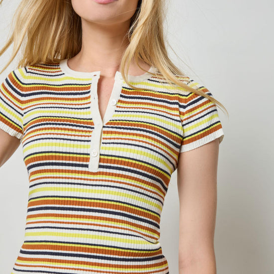Striped Short Sleeve Henley in color White Stripe Image A1