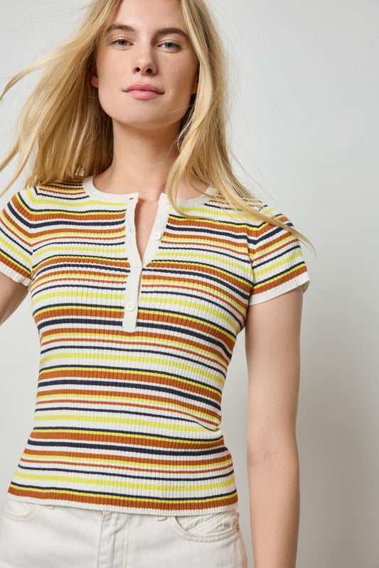 Striped Short Sleeve Henley in color White Stripe Image A1