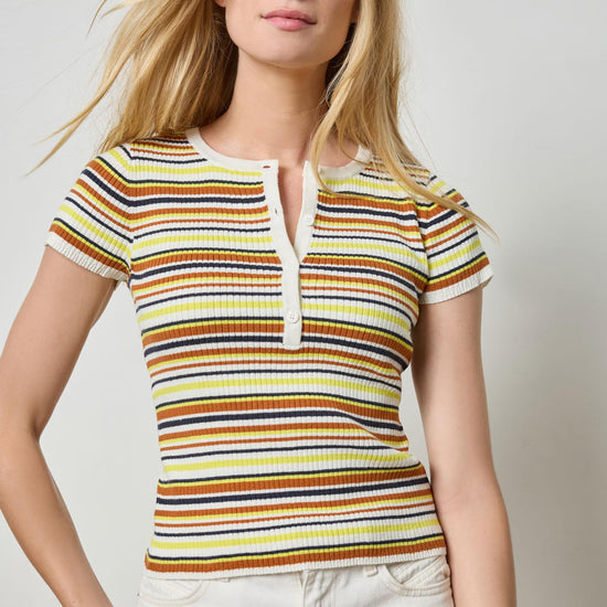 Striped Short Sleeve Henley in color White Stripe Image A2