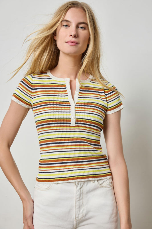 Striped Short Sleeve Henley in color White Stripe Image A2